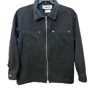 90s VTG Womens Zip Front Denim Shacket Small Petite Faded Black Grunge Goth